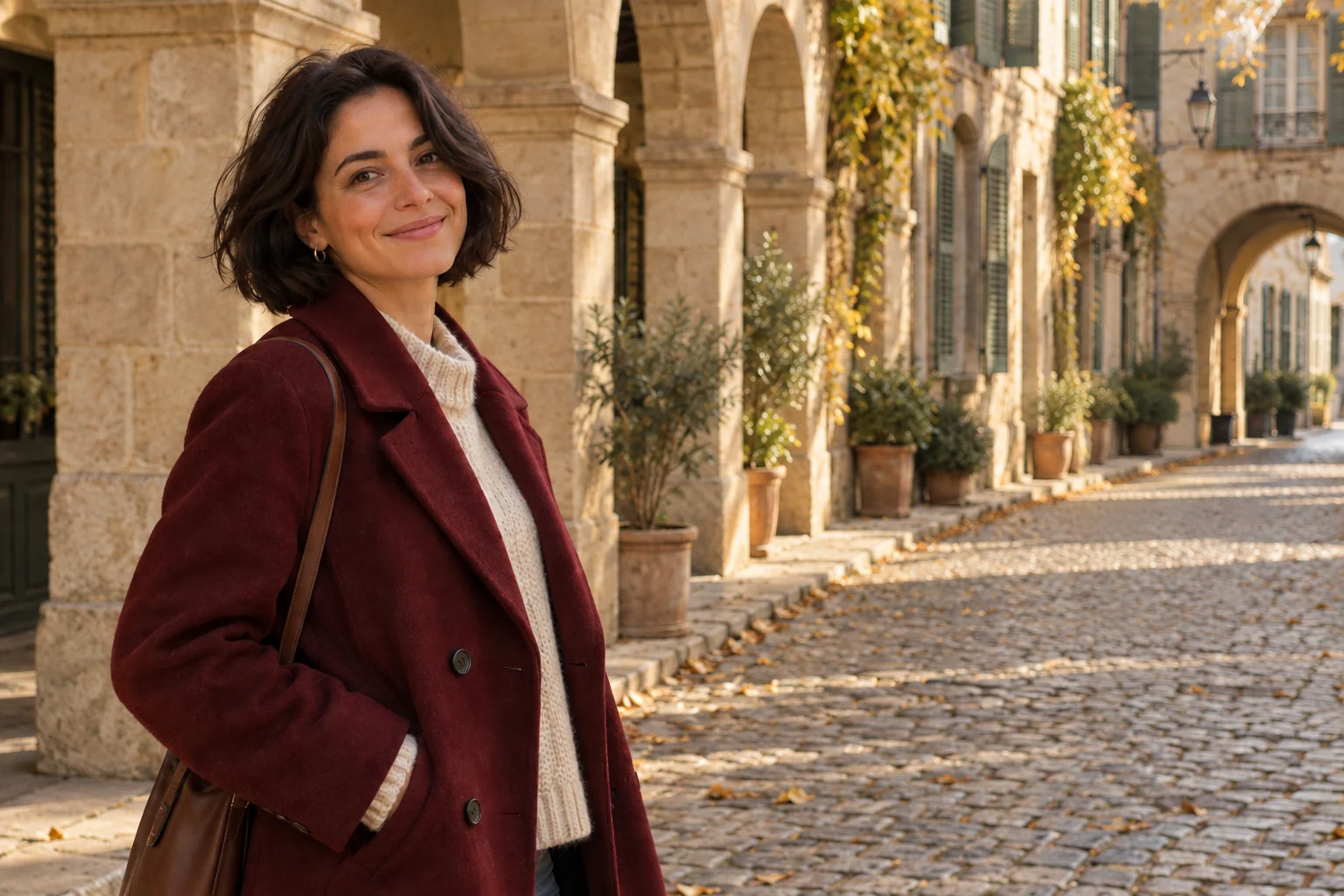 Autumn street portrait with a background passerby removed after the example edit